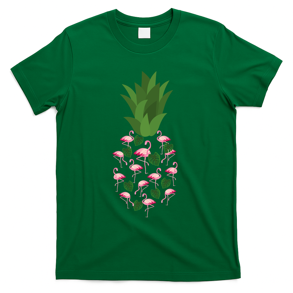 Flamingo Pineapple Cute Fun Summer T-Shirt - Green