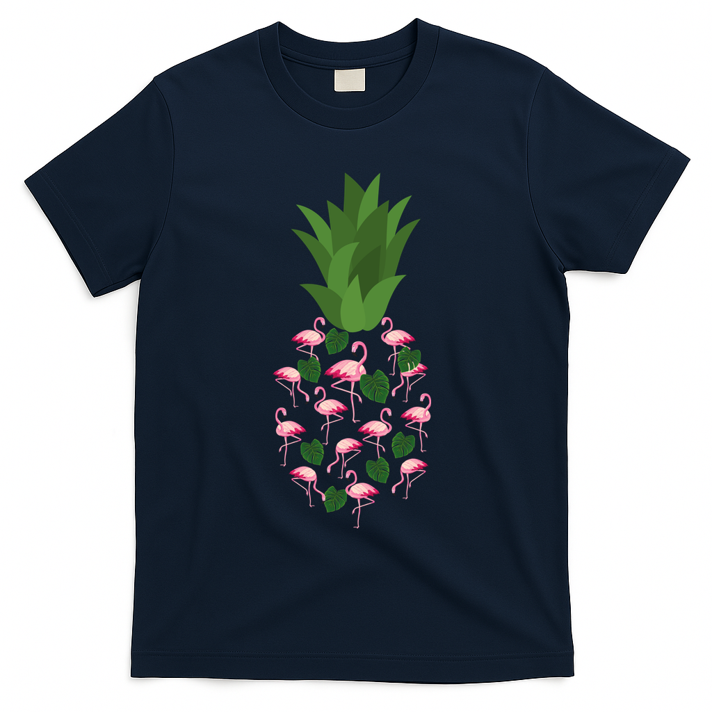 Flamingo Pineapple Cute Fun Summer T-Shirt - Navy