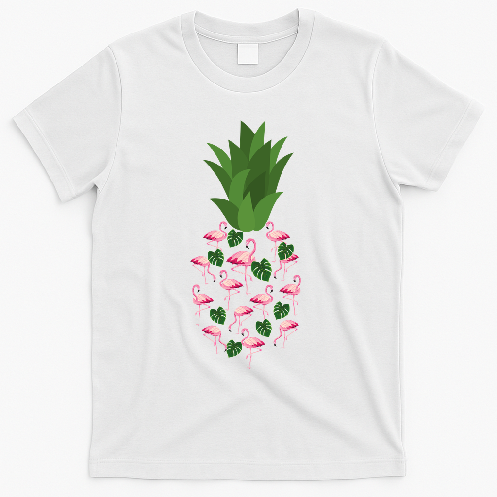 Flamingo Pineapple Cute Fun Summer T-Shirt - White