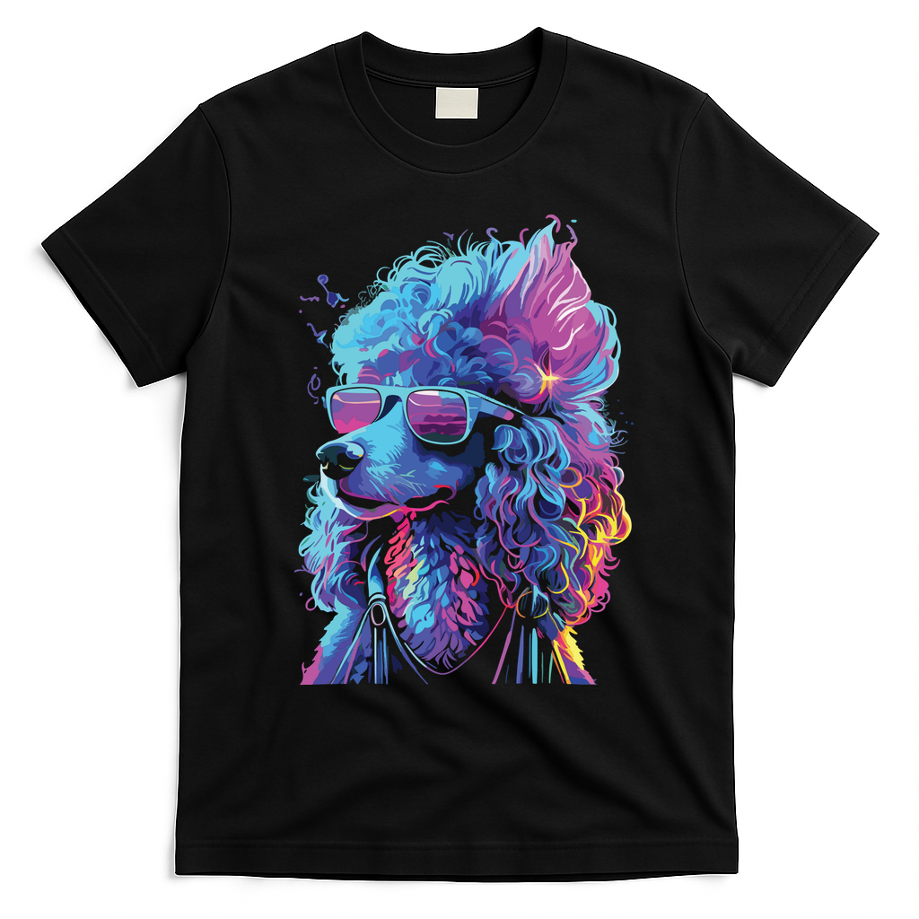 Funny Poodle Colorful Poodle Wearing Sunglasses T-Shirt - Black