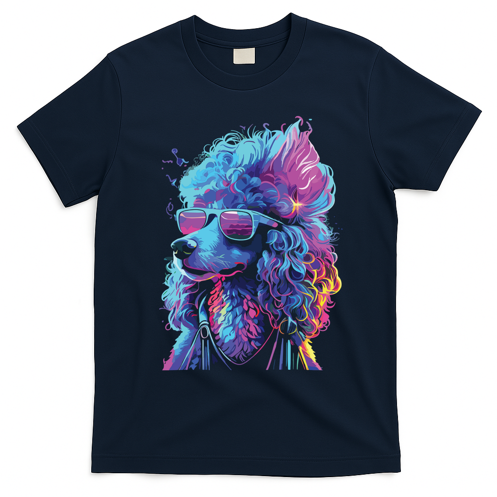 Funny Poodle Colorful Poodle Wearing Sunglasses T-Shirt - Navy Blue