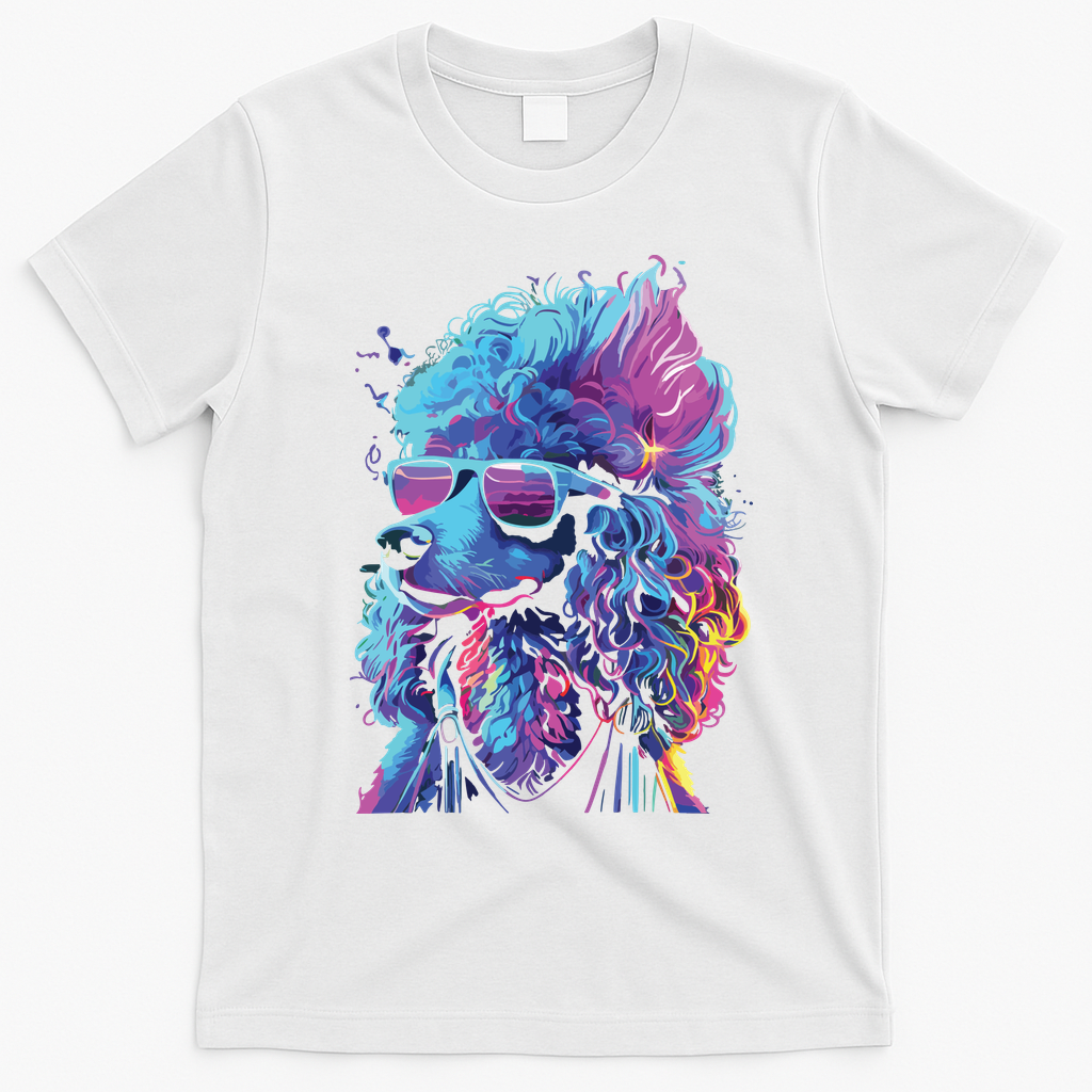 Funny Poodle Colorful Poodle Wearing Sunglasses T-Shirt - White