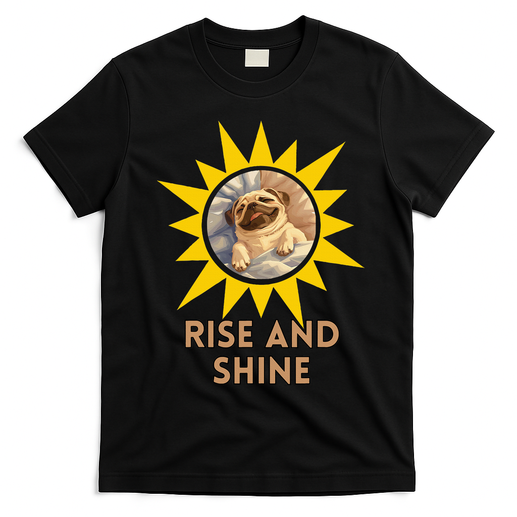 Funny Pug Dog Rise And Shine T-Shirt - Black