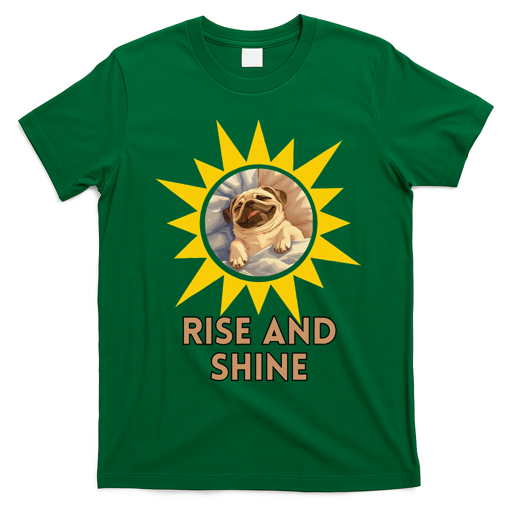 Funny Pug Dog Rise And Shine T-Shirt - Irish Green