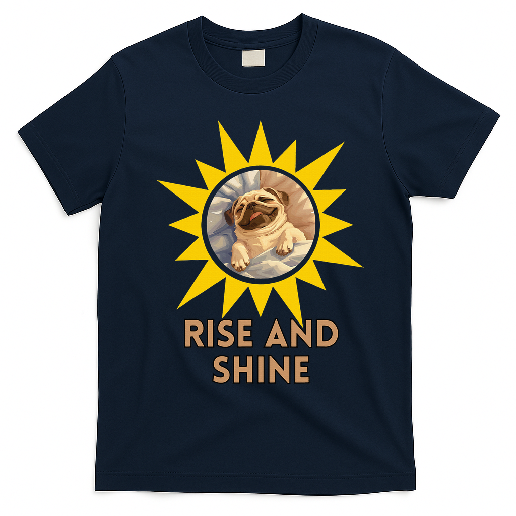 Funny Pug Dog Rise And Shine T-Shirt - Navy Blue