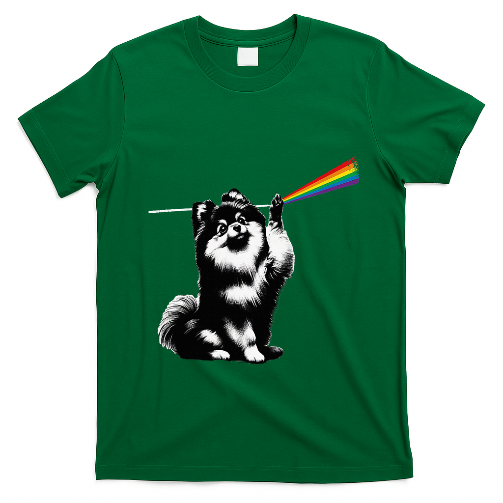 Funny Pomeranian Dog Rock Music Rainbow Fun Dark Side Moon T-Shirt - Irish Green