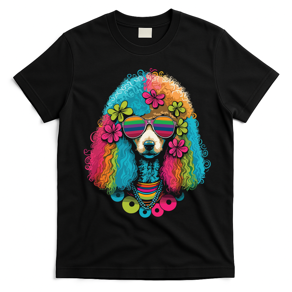 Funny Poodle Dog Miniature Poodle Toy Poodle Hippie T-Shirt - Black