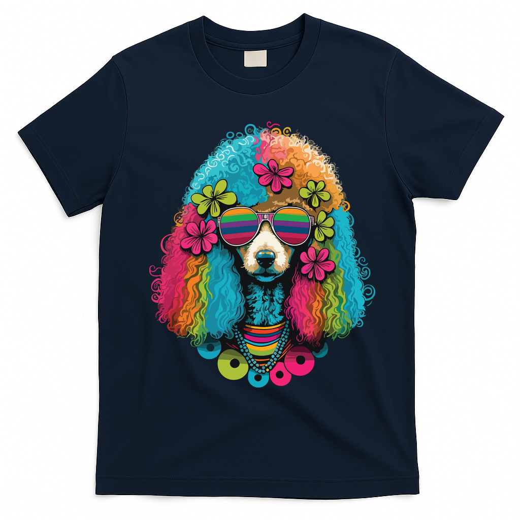 Funny Poodle Dog Miniature Poodle Toy Poodle Hippie T-Shirt - Navy Blue