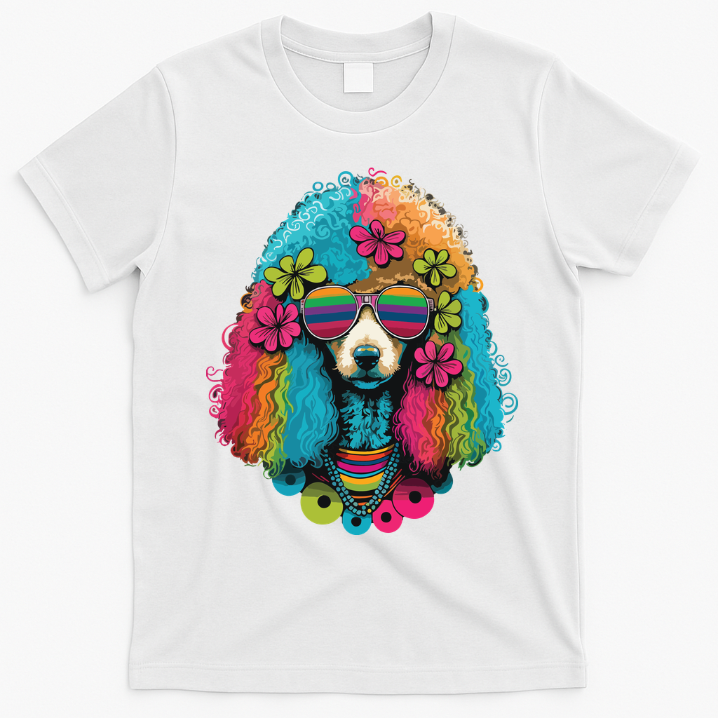 Funny Poodle Dog Miniature Poodle Toy Poodle Hippie T-Shirt - White