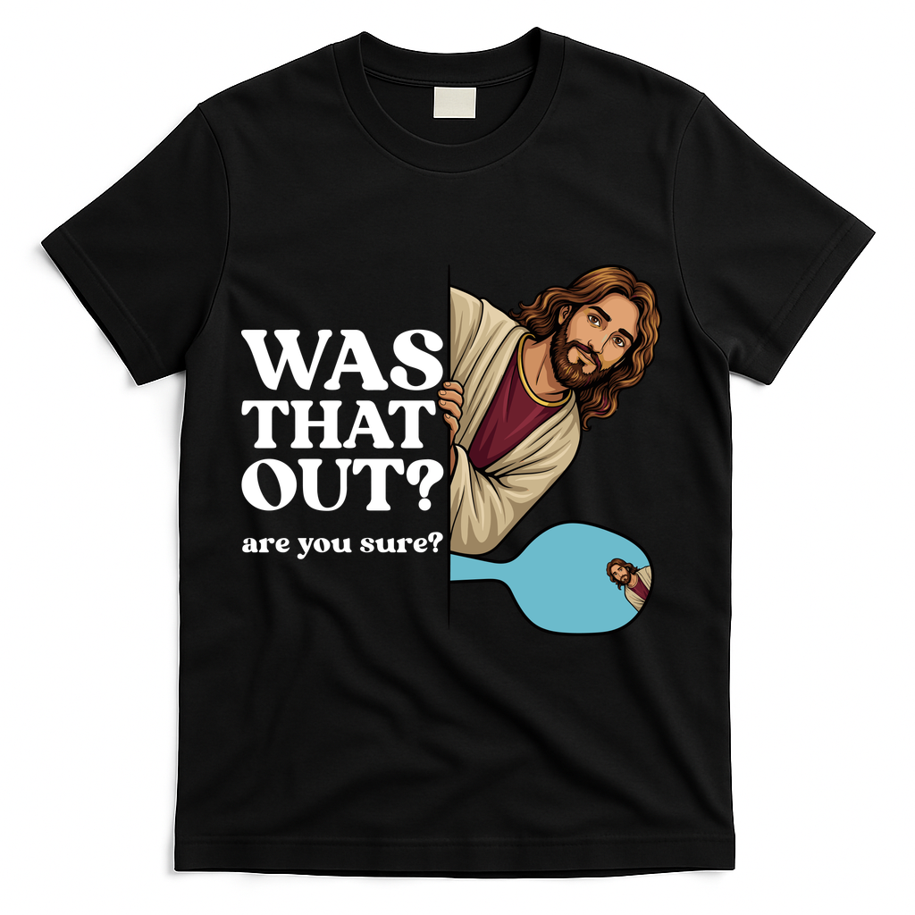 Funny Pickleball Gift Was That Out Jesus T-Shirt - Black