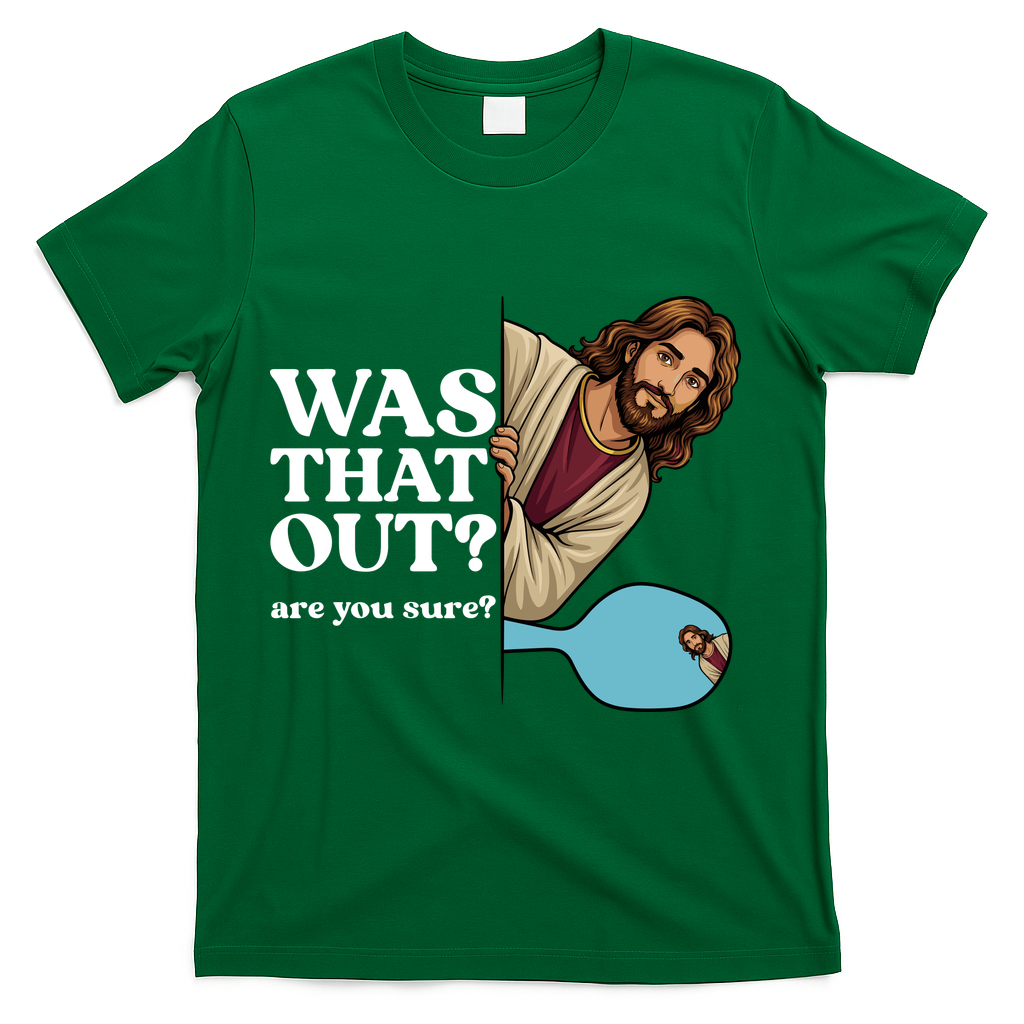 Funny Pickleball Gift Was That Out Jesus T-Shirt - Green