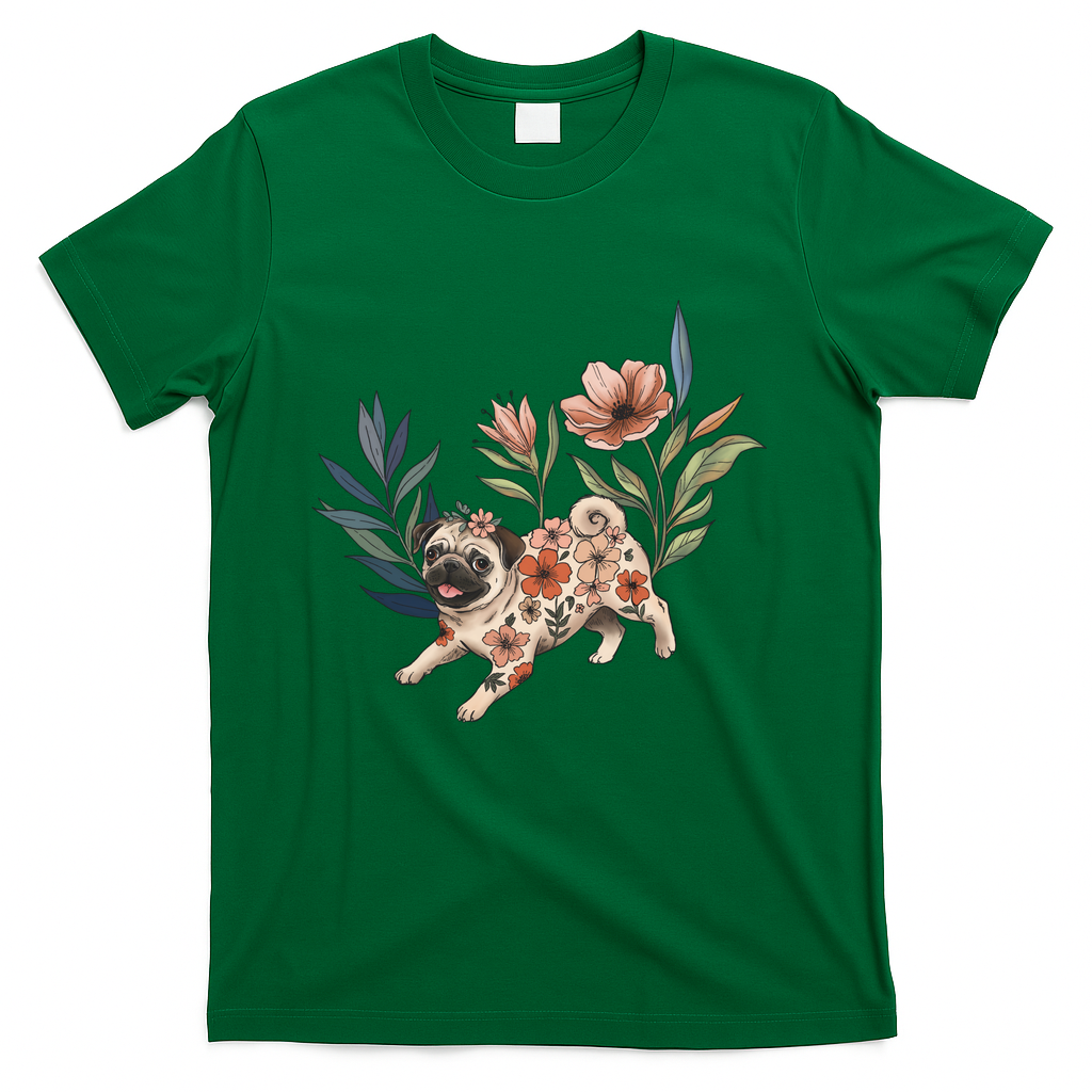 Floral Pug Garden - Green