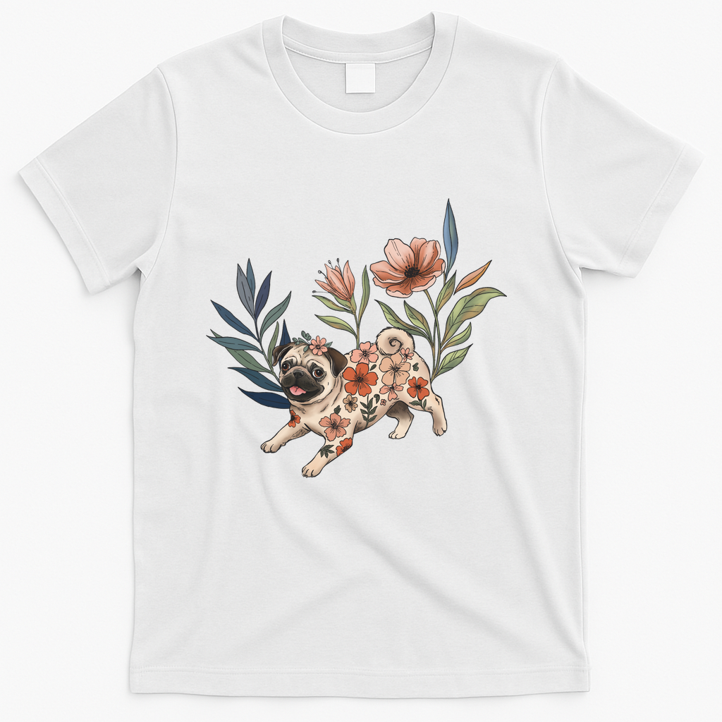 Floral Pug Garden - White