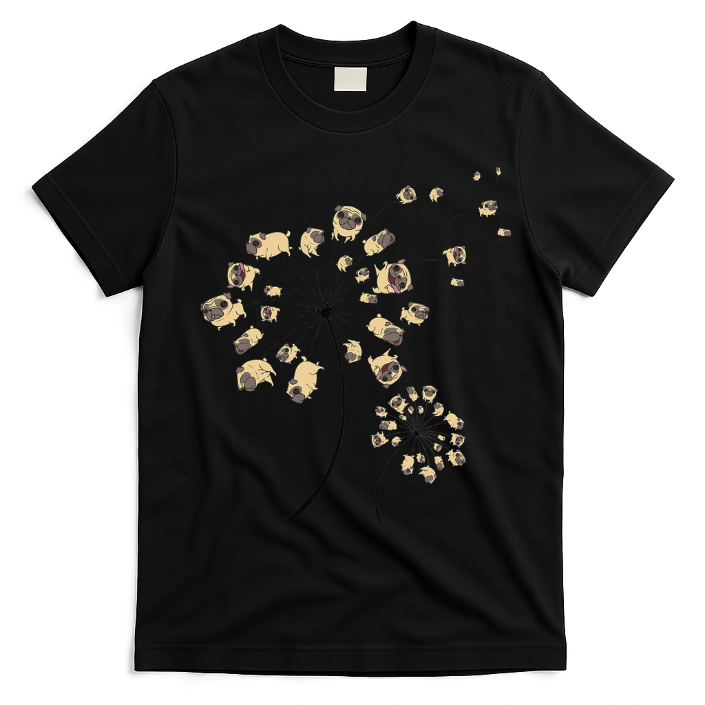 Funny Pug Gift For  Cool Flower Dog Dandelion Lover T-Shirt - Black