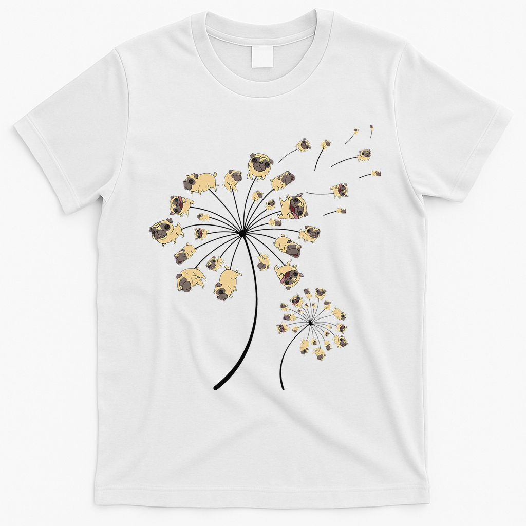 Funny Pug Gift For  Cool Flower Dog Dandelion Lover T-Shirt - White
