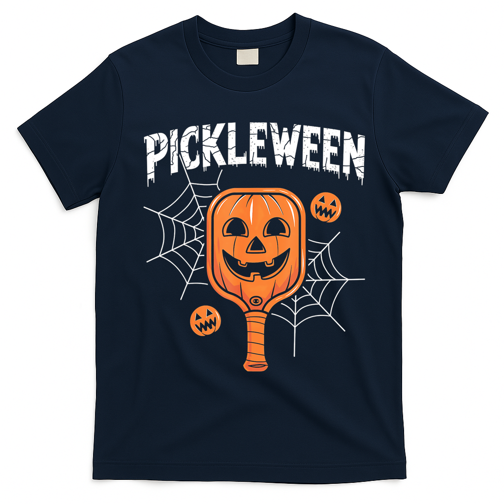 Funny Pickleween Halloween Pickleball Players Gift T-Shirt - Navy Blue
