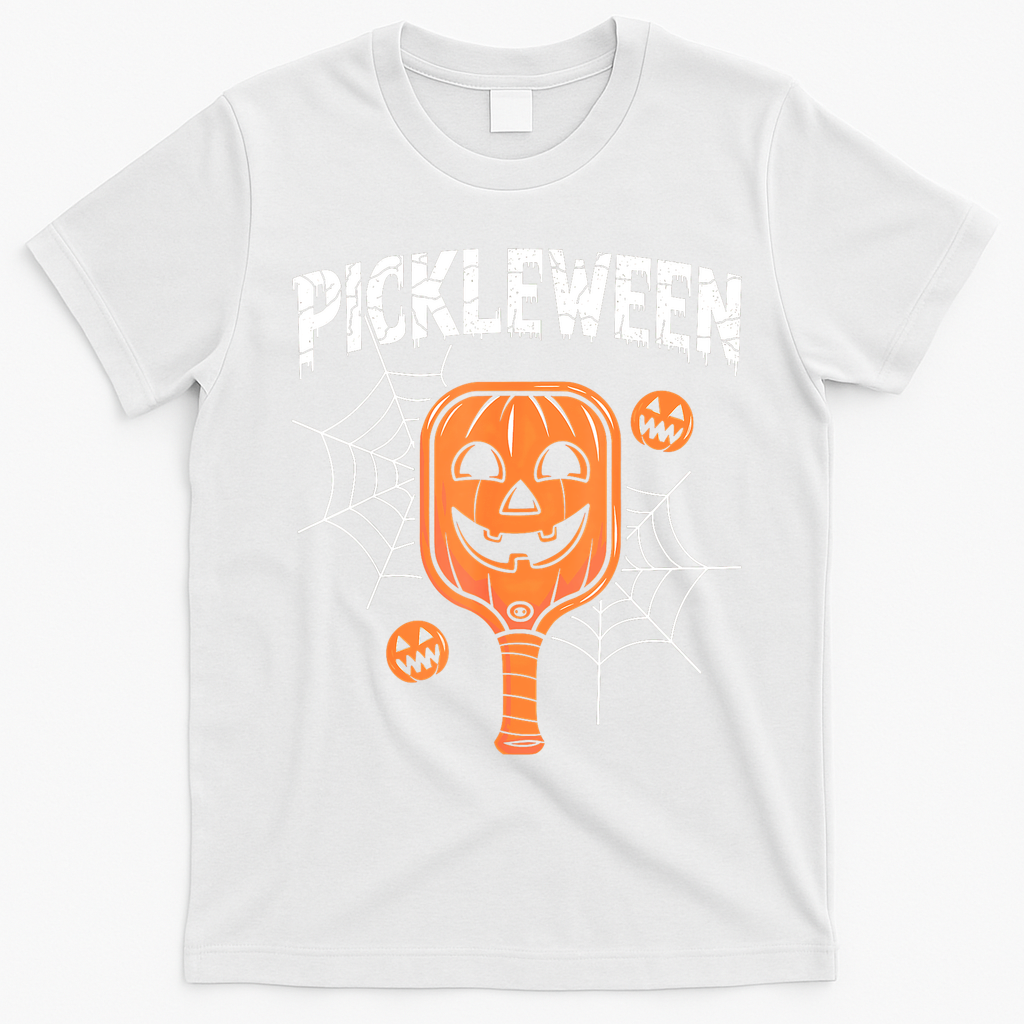 Funny Pickleween Halloween Pickleball Players Gift T-Shirt - White