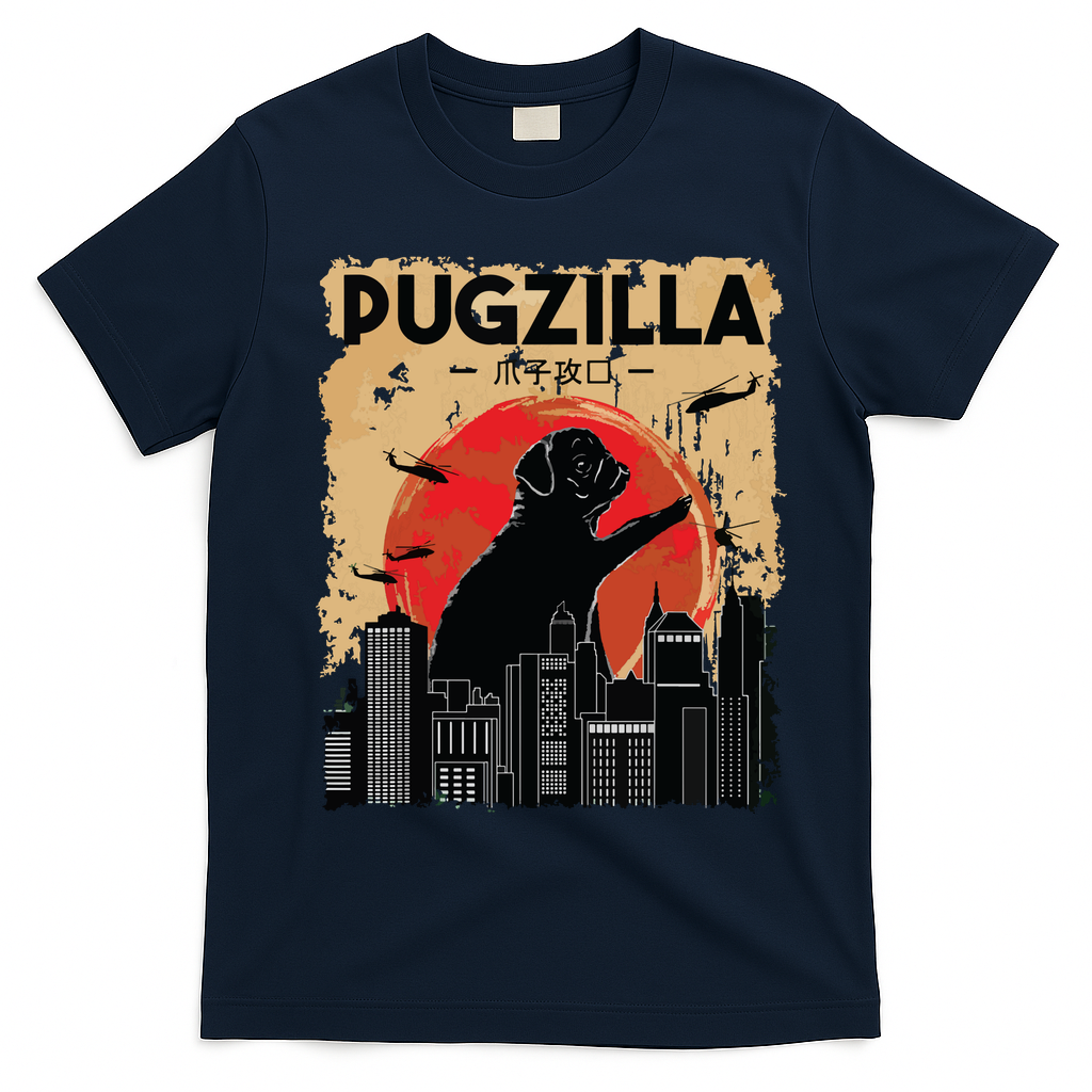 Funny Pug Pugzilla Funny Dog Pug T-Shirt - Navy Blue