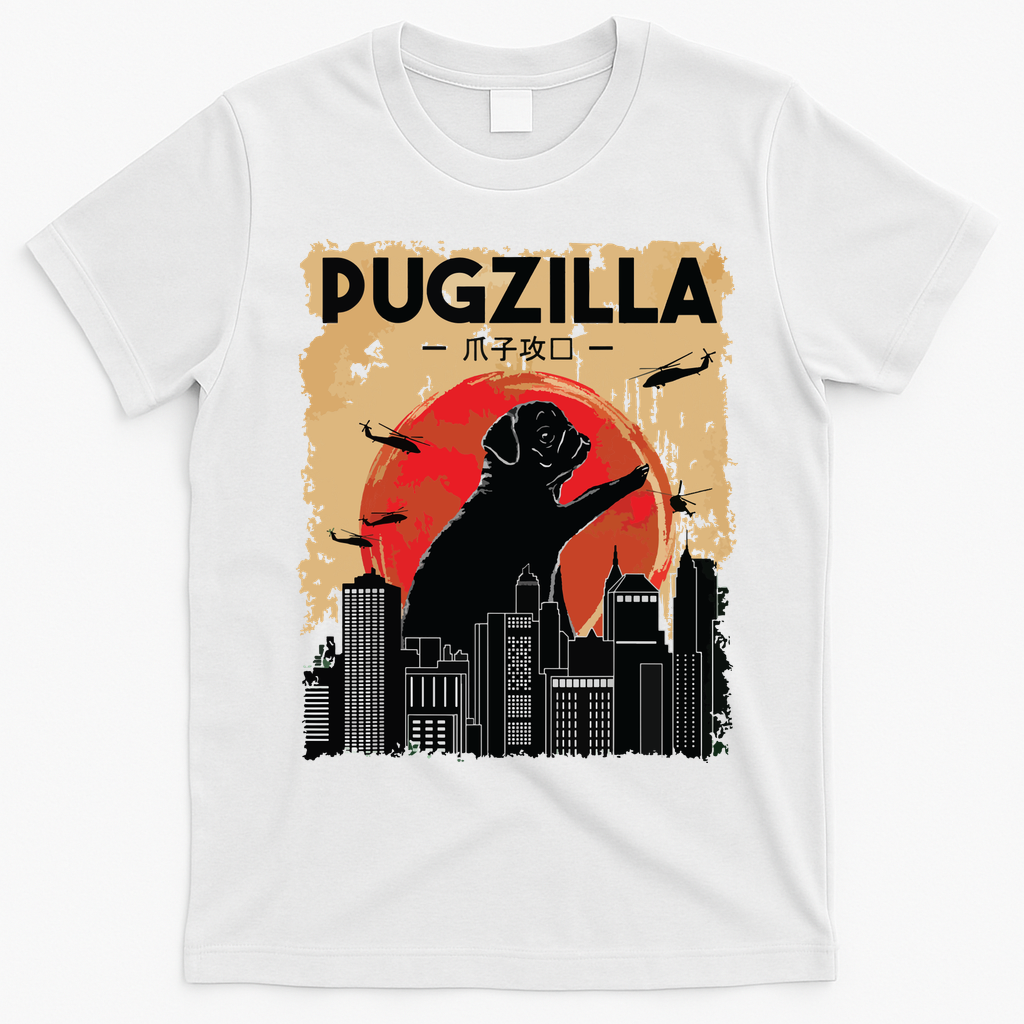Funny Pug Pugzilla Funny Dog Pug T-Shirt - White