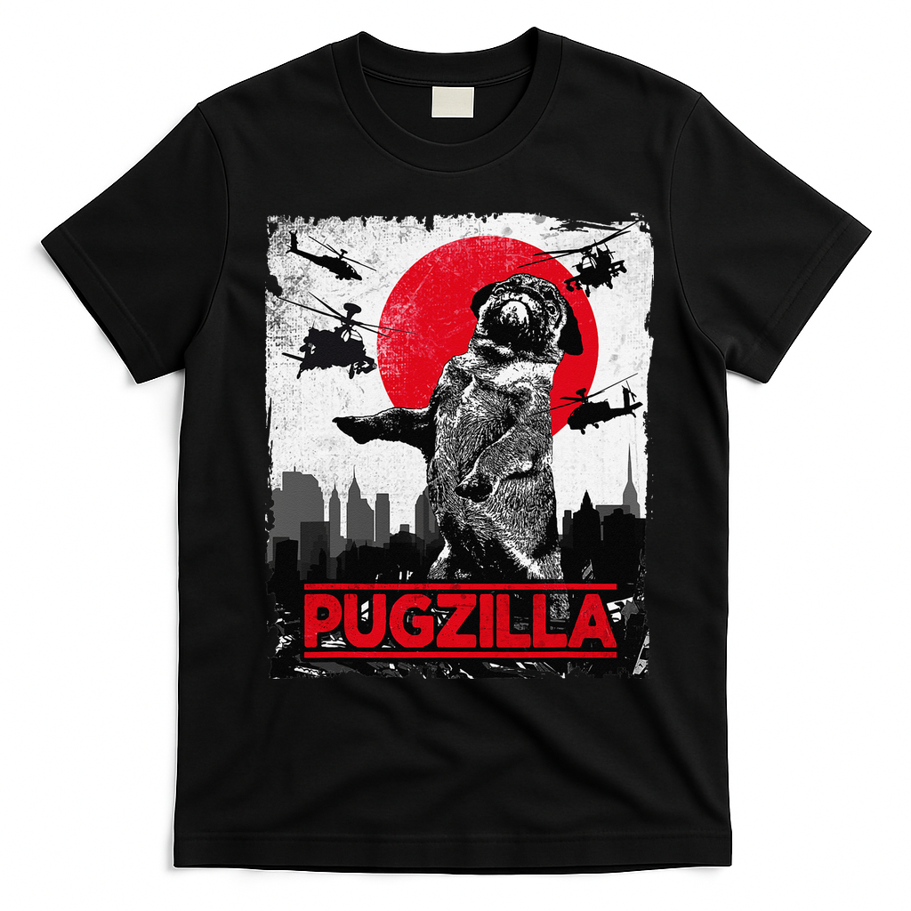 Funny Pugzilla Pug Dog T-Shirt - Black