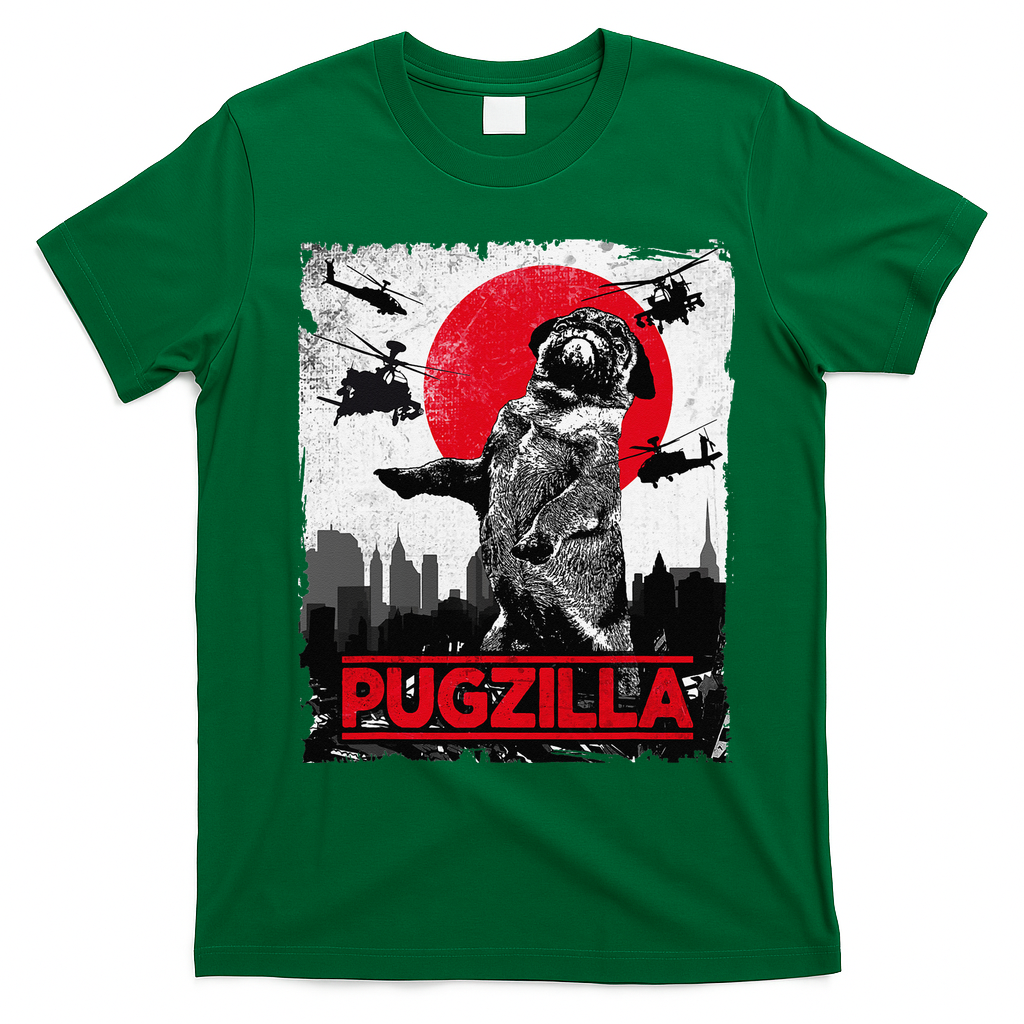 Funny Pugzilla Pug Dog T-Shirt - Irish Green