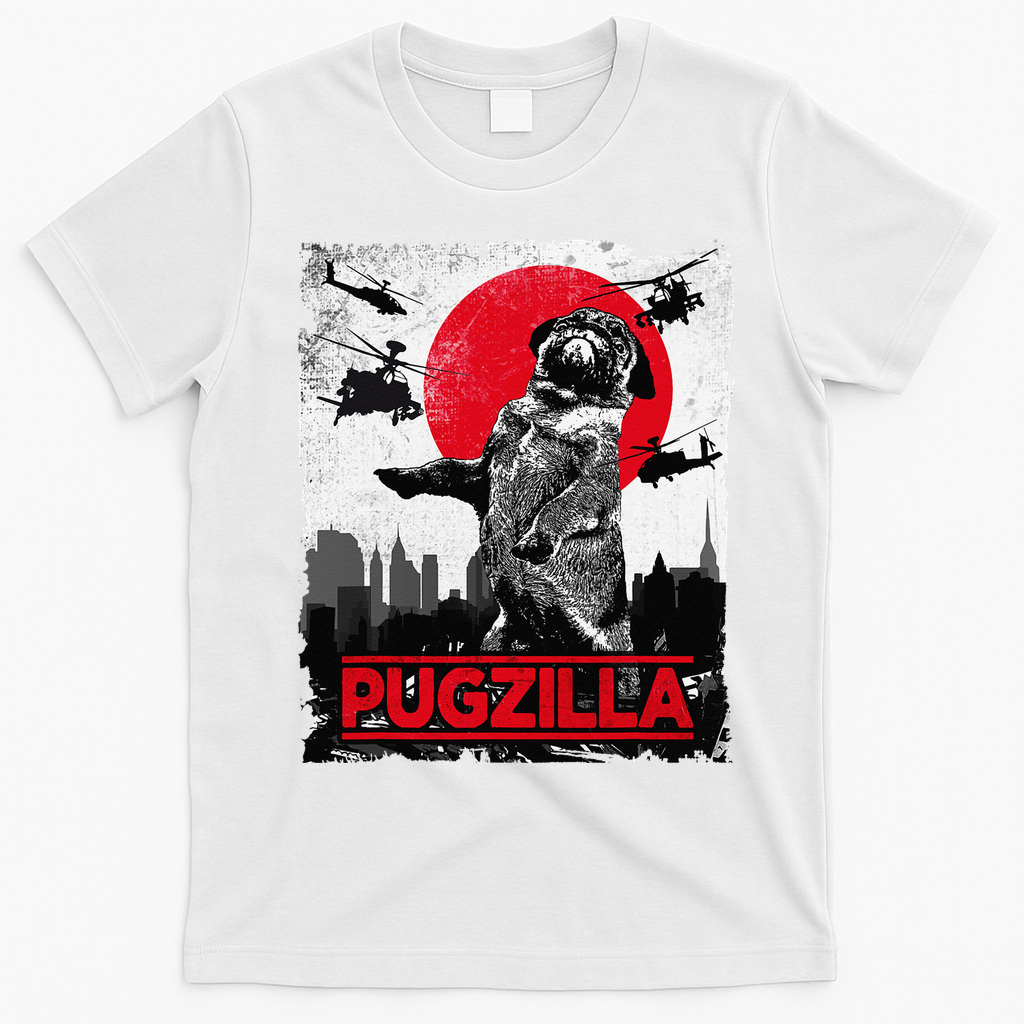 Funny Pugzilla Pug Dog T-Shirt - White