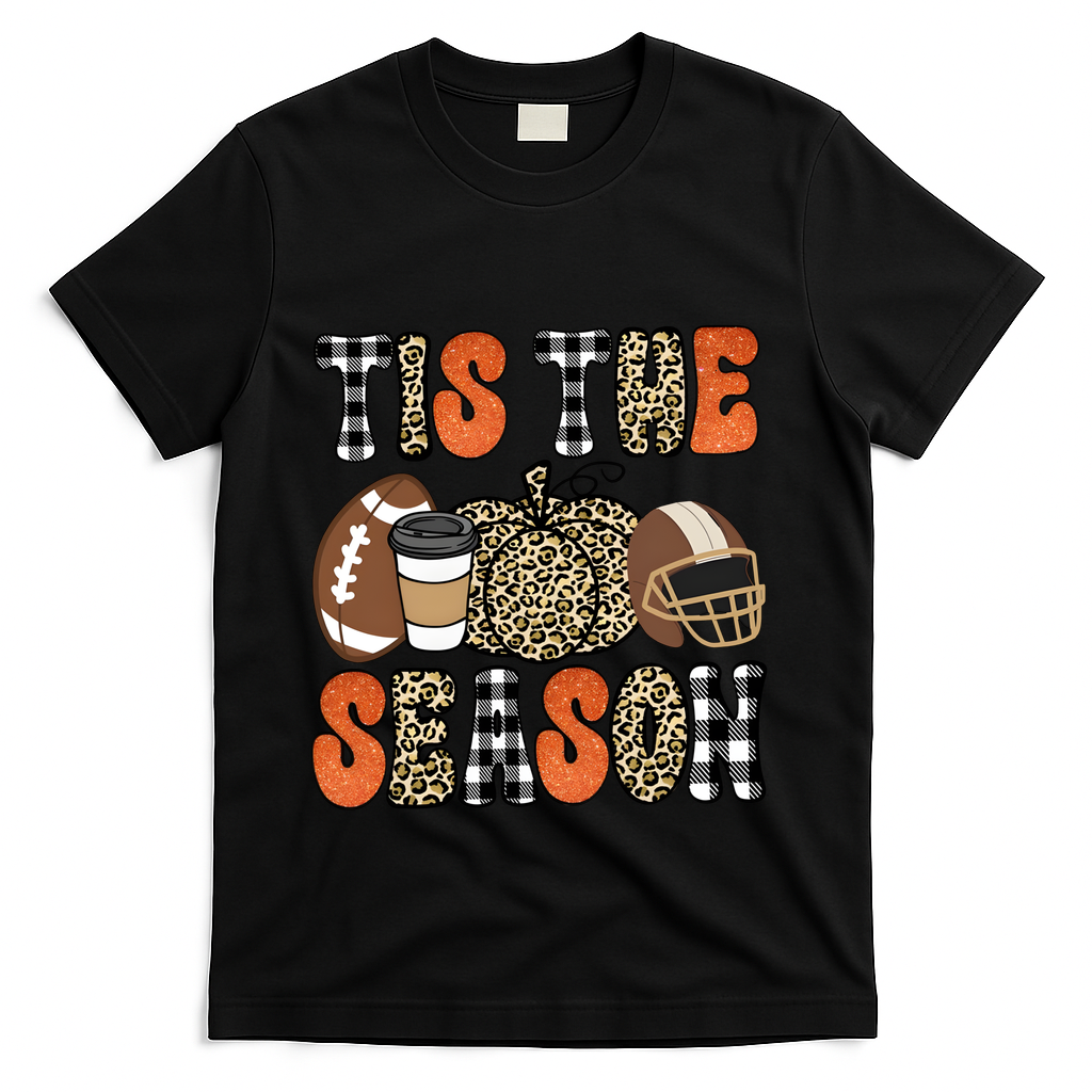 Fall Pattern Tis The Season All Fall Vibes T-Shirt - Black