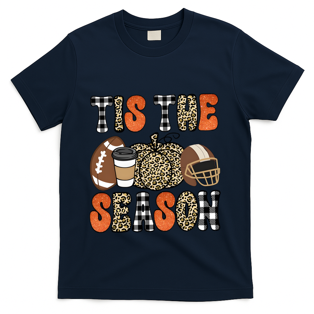 Fall Pattern Tis The Season All Fall Vibes T-Shirt - Navy