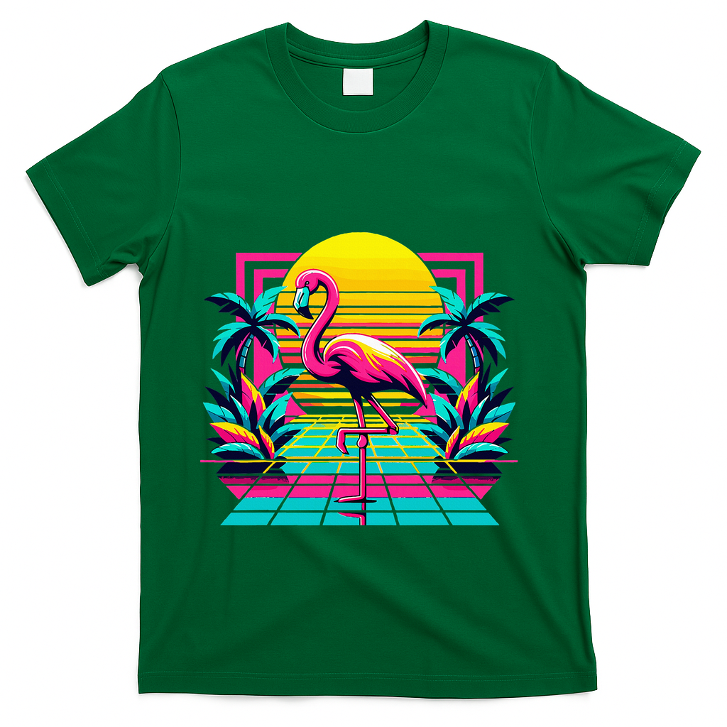 Flamingo Palm Trees Tropical Summer T-Shirt - Green