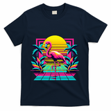 Flamingo Palm Trees Tropical Summer T-Shirt - Navy