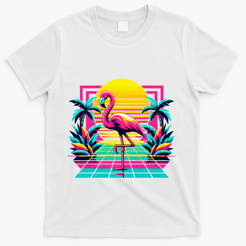 Flamingo Palm Trees Tropical Summer T-Shirt - White