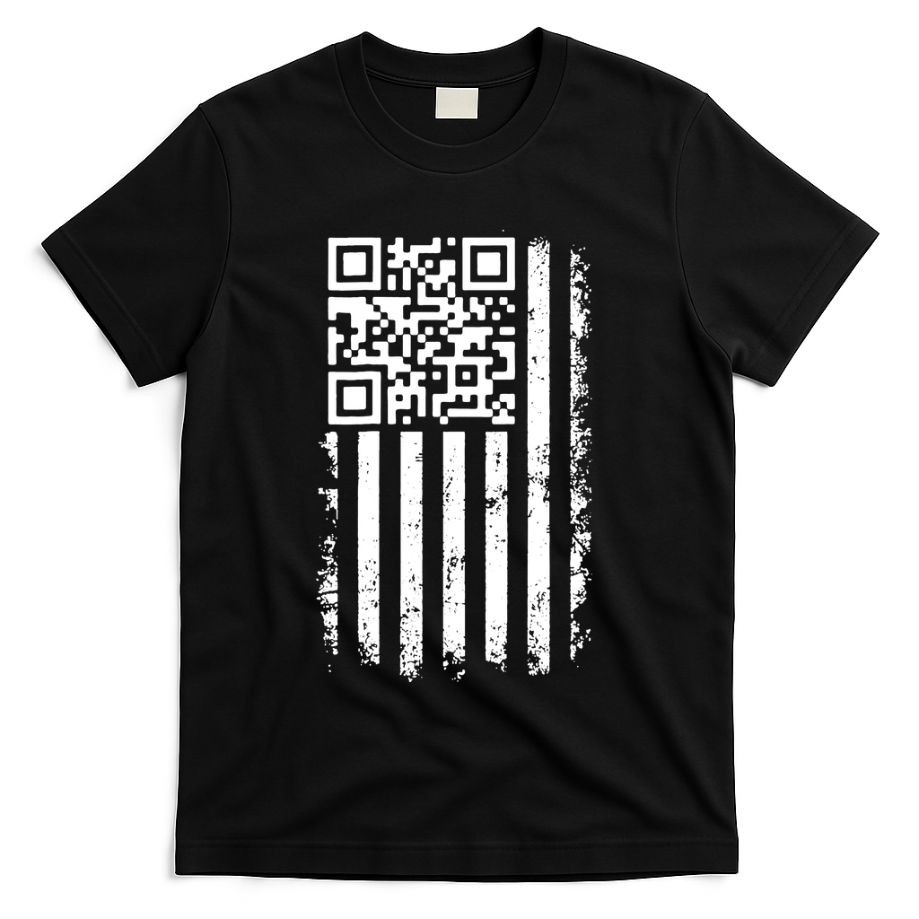 Funny Qr Scan Me President Trump 45 47 Dancing Code Flag T-Shirt - Black
