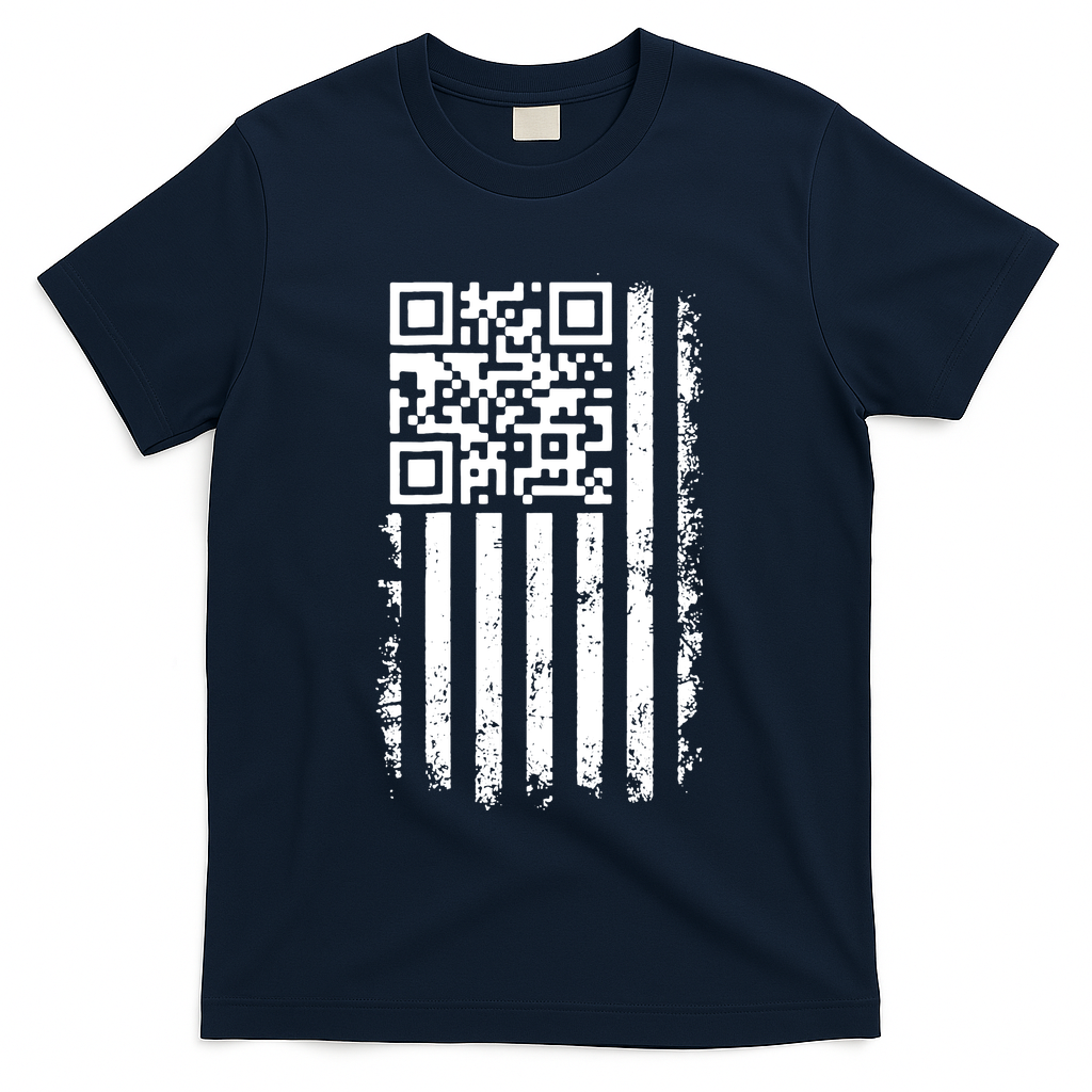 Funny Qr Scan Me President Trump 45 47 Dancing Code Flag T-Shirt - Navy