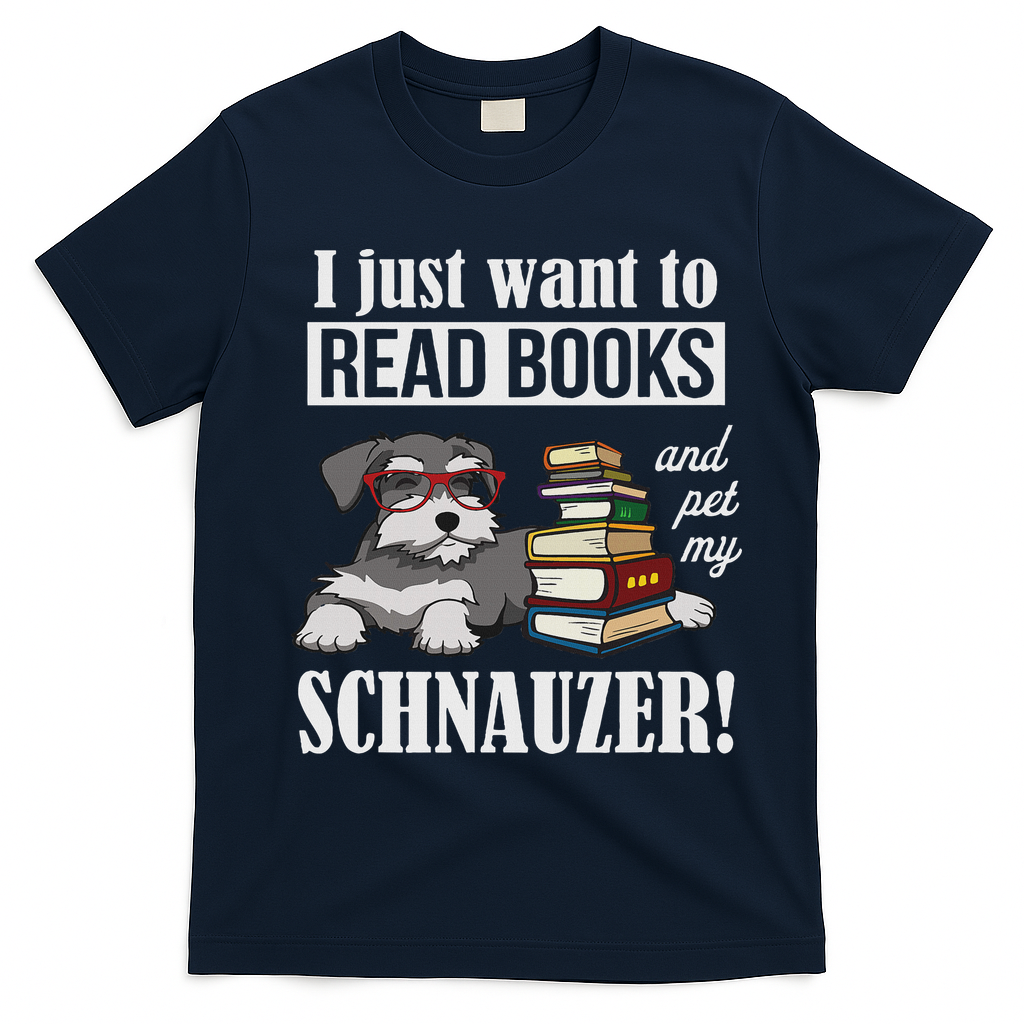 Funny Read Books Miniature Schnauzer Lover T-Shirt - Navy Blue
