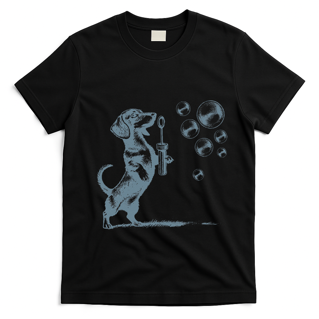 Funny Retro Dachshund Wiener Dog Blowing Bubbles Doxie Mom T-Shirt - Black