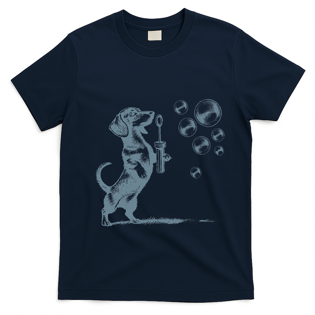 Funny Retro Dachshund Wiener Dog Blowing Bubbles Doxie Mom T-Shirt - Navy Blue