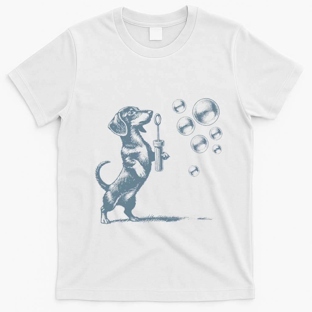 Funny Retro Dachshund Wiener Dog Blowing Bubbles Doxie Mom T-Shirt - White