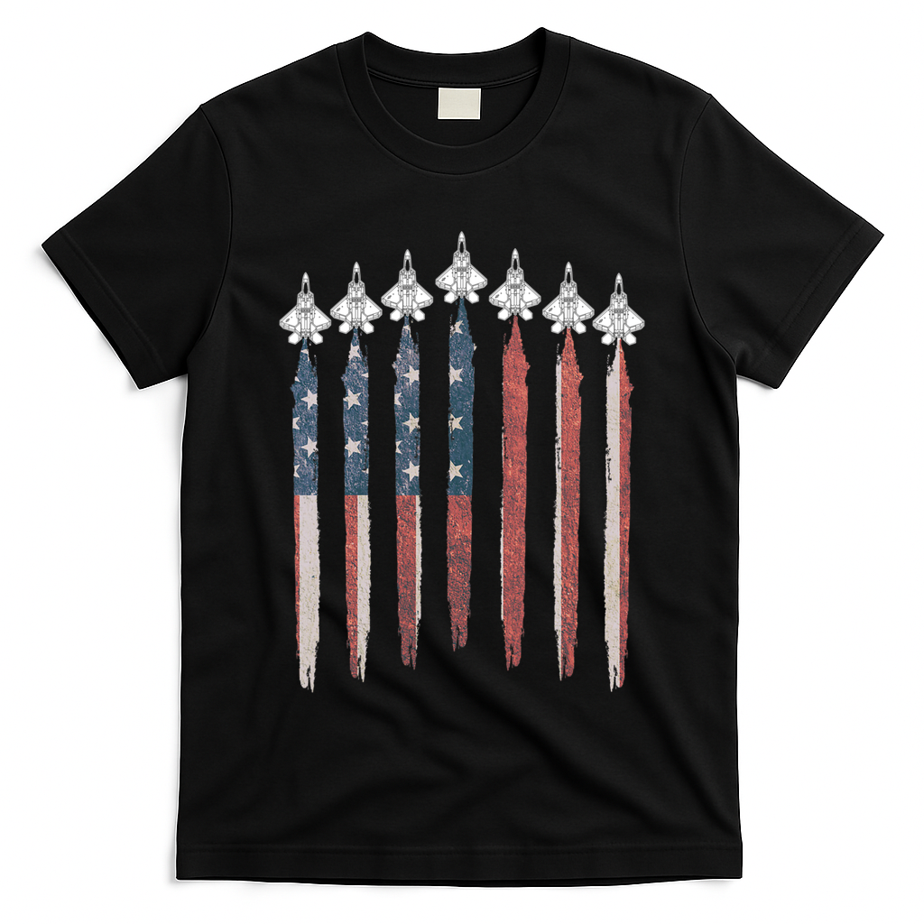 F22 Raptor Fighter Jet USA Flag Airplane F22 4th Of July T-Shirt