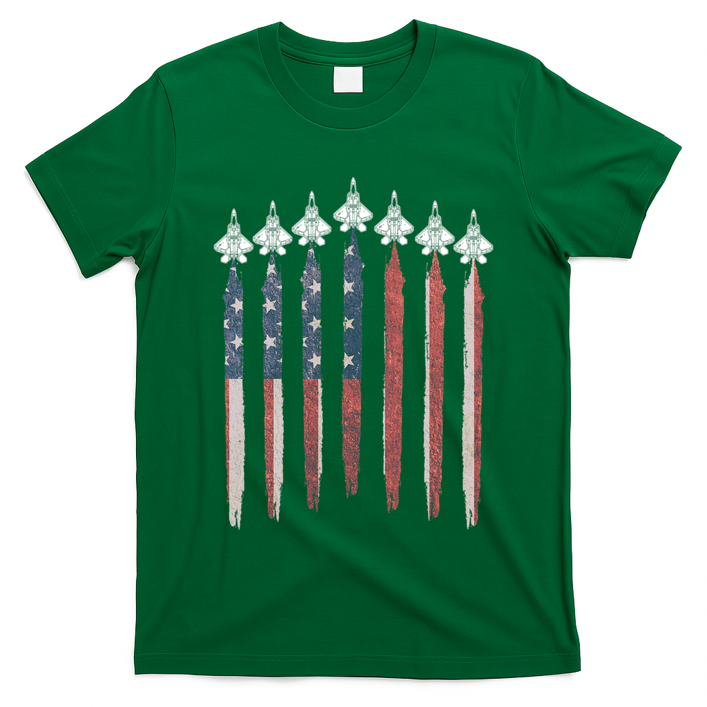 F22 Raptor Fighter Jet USA Flag Airplane F22 4th Of July T-Shirt