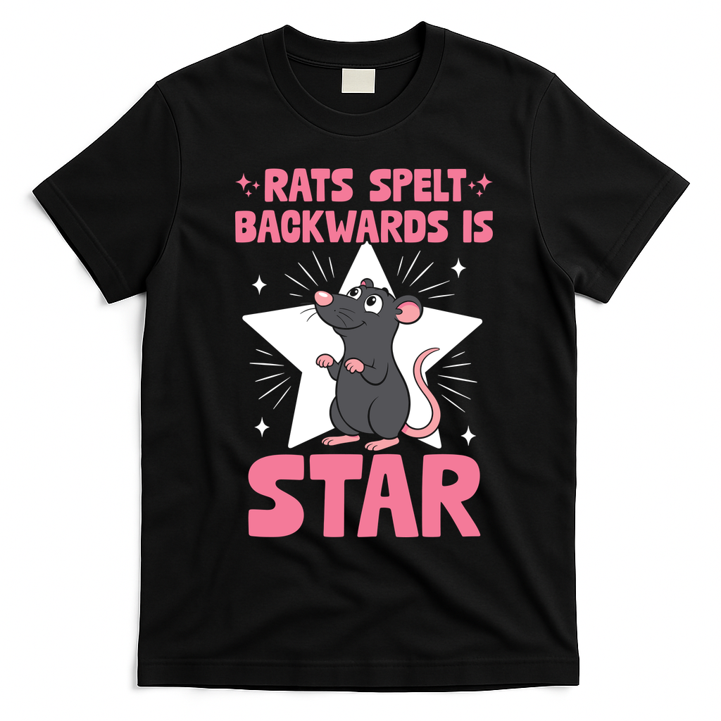 Funny Rat Humor Gift Rats Spelt Backwards Is Star T-Shirt - Black