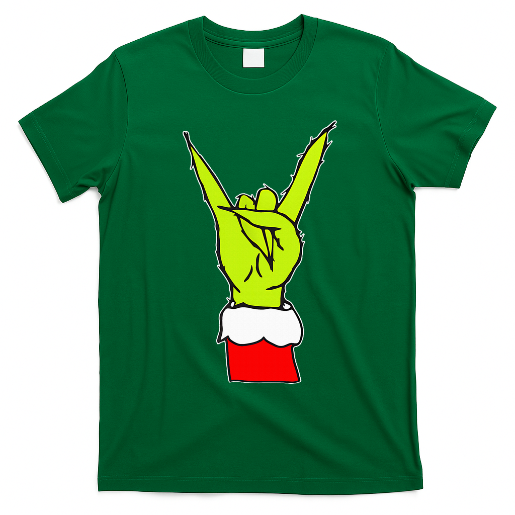 Funny Rock On Hand Christmas Rock & Roll Elf Xmas T-Shirt - Irish Green
