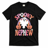 Family Retro Spooky Nephew Groovy Retro Halloween Ghost Costume Gift T-Shirt - Black
