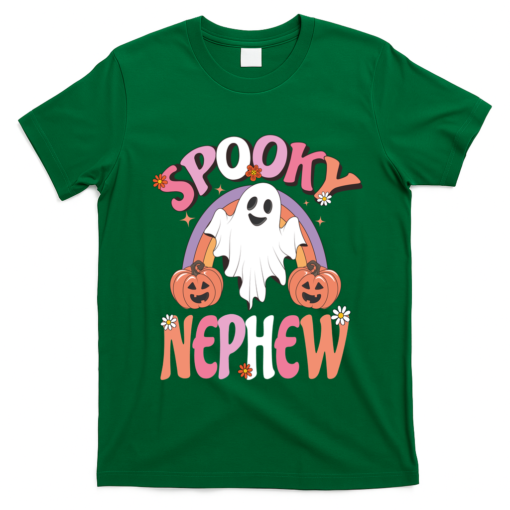 Family Retro Spooky Nephew Groovy Retro Halloween Ghost Costume Gift T-Shirt - Irish Green