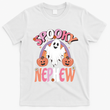Family Retro Spooky Nephew Groovy Retro Halloween Ghost Costume Gift T-Shirt - White