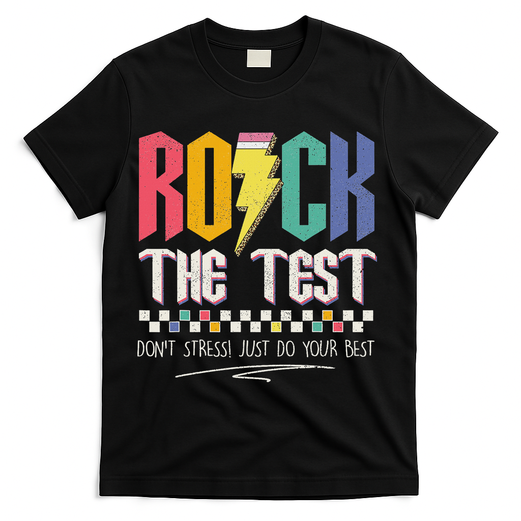 Funny Rock The Test Don't Stress Testing Day Teacher Student T-Shirt - Black