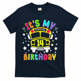 Funny School 14th Birthday Party School Bus Teacher Student T-Shirt - Navy