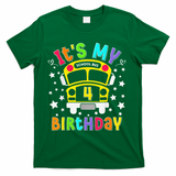 Funny School 4th Birthday Party School Bus Teacher Student T-Shirt - Green