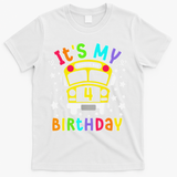 Funny School 4th Birthday Party School Bus Teacher Student T-Shirt - White