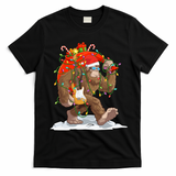 Funny Santa Bigfoot Christmas Lights Rock Sasquatch Believe T-Shirt - Black