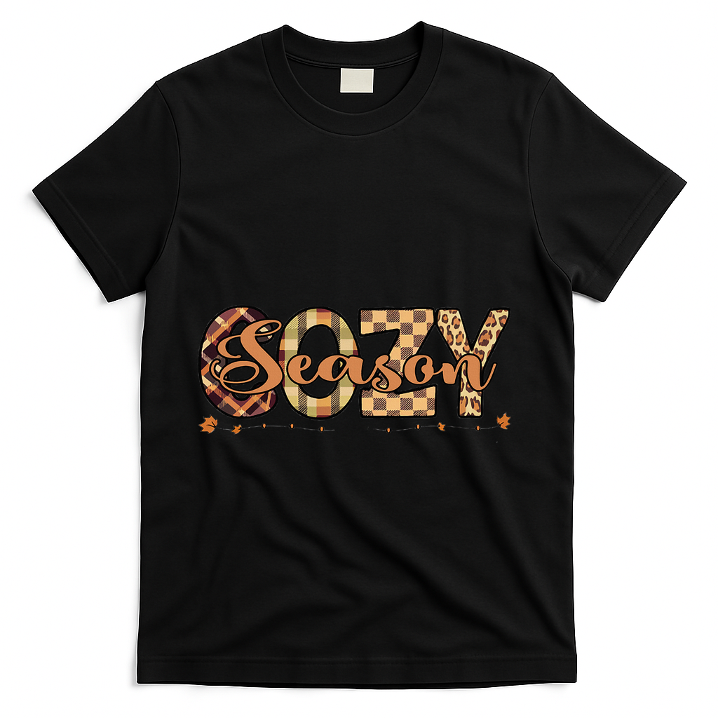 Fall Season Cozy Vibes Vintage Cute Winter Quote T-Shirt - Black